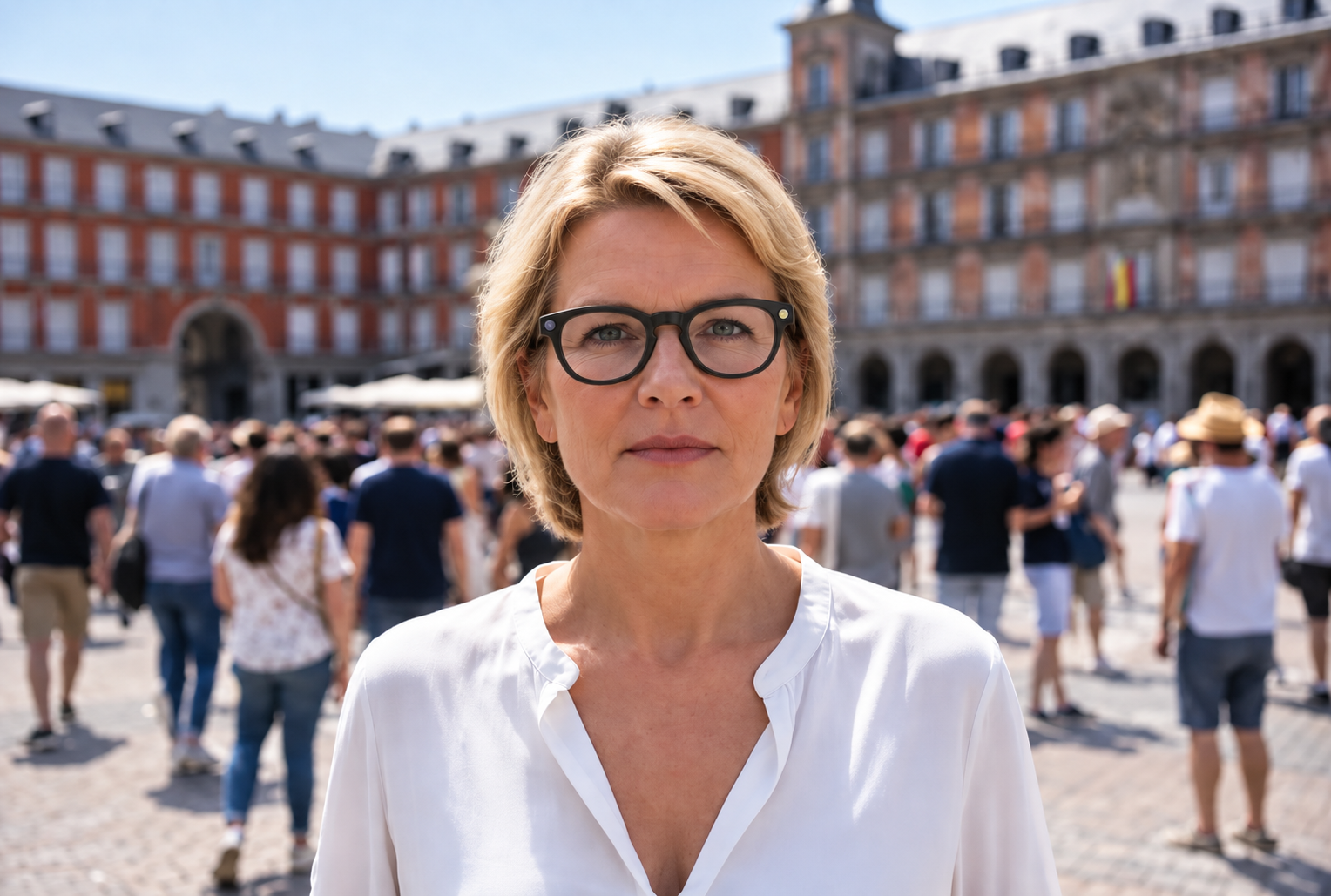 Femme portant la lunette caméra 4K en ville